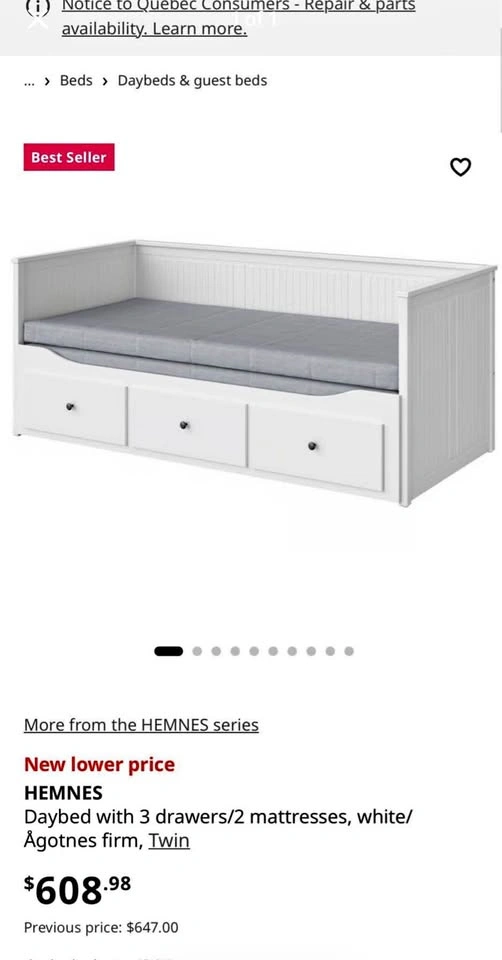 IKEA HEMNES Daybed Frame with 3 Storage Drawers – White