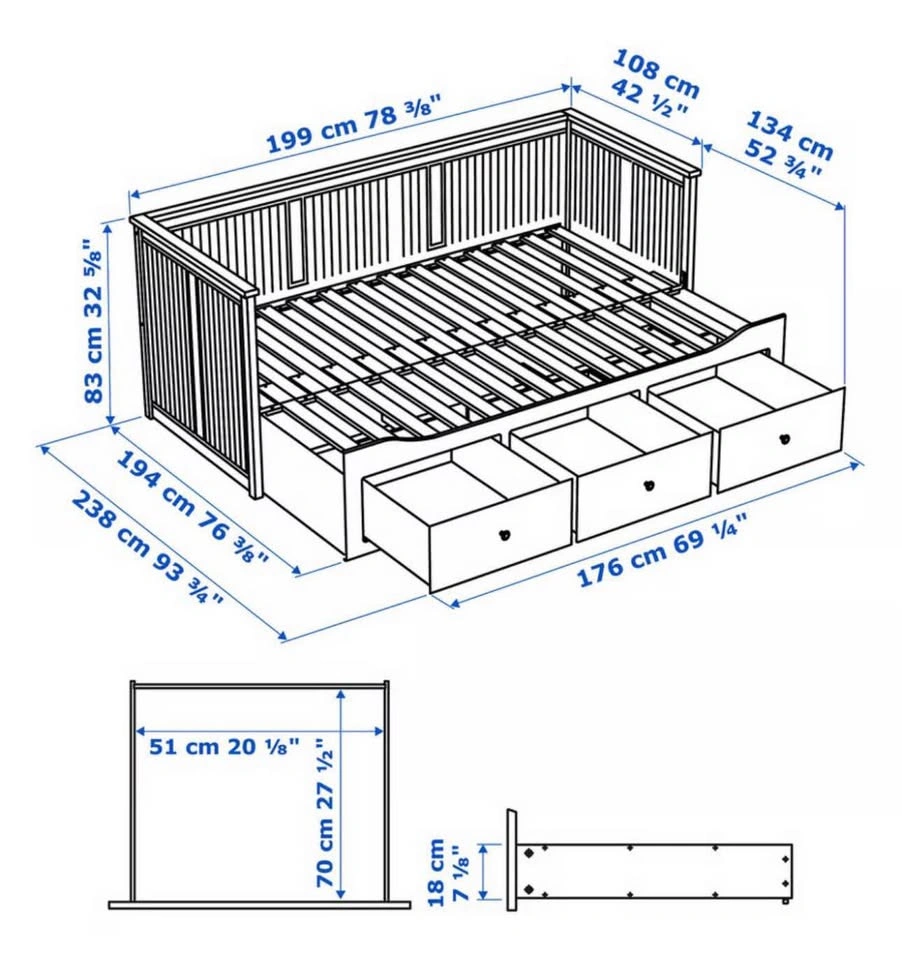 IKEA HEMNES Daybed Frame with 3 Storage Drawers – White - photo 2