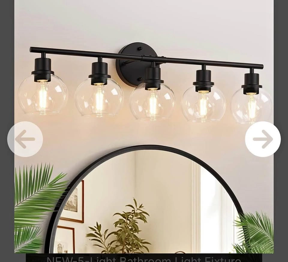 New- 5 light Black vanity light with clear glass globes