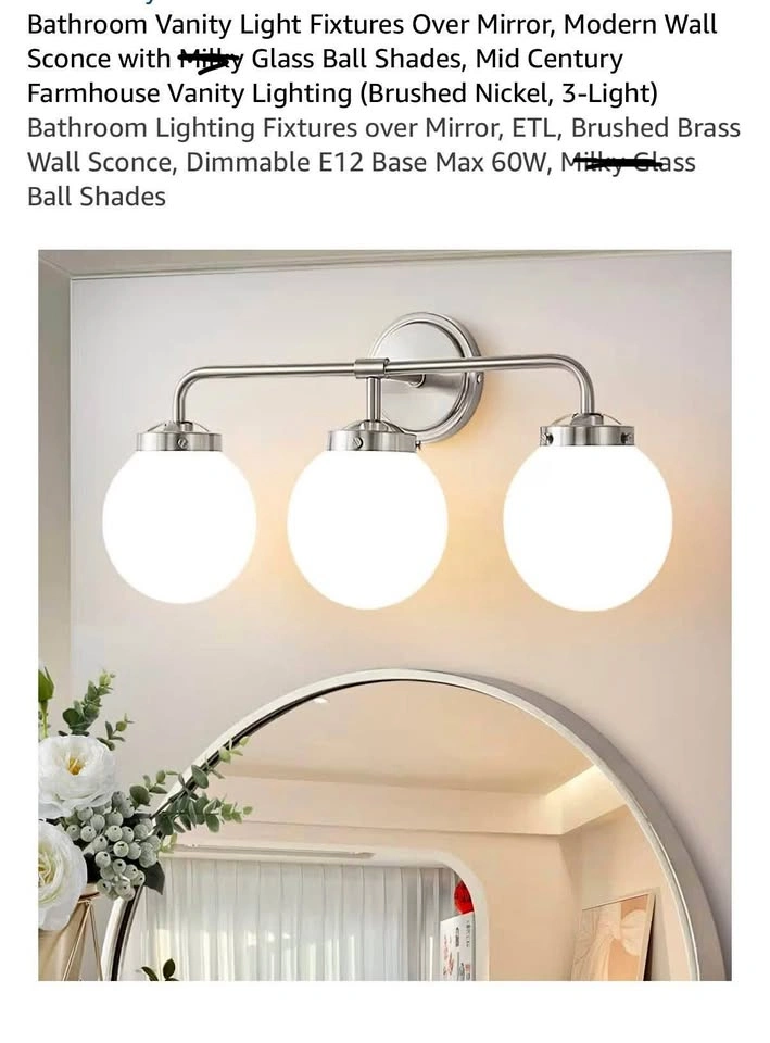 New - 3 Light Chrome Vanity Light with Clear Glass ball shades