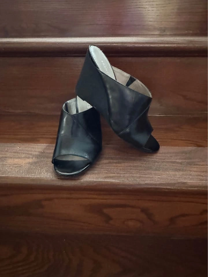 Franco Sarto Black Leather Wedge Mules Size 7.5 - photo 2