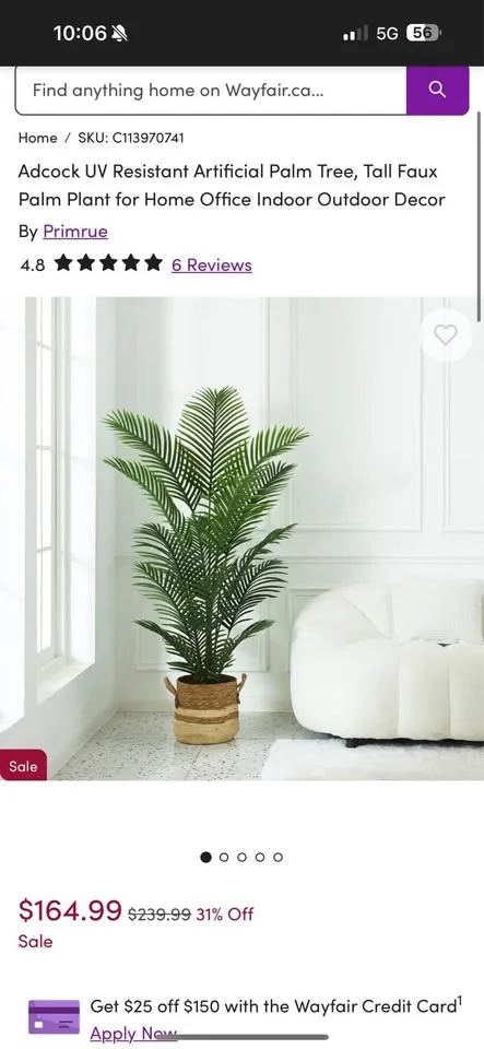 Fake plant with pot (retail $170) 58 inches tall image indicator(2)