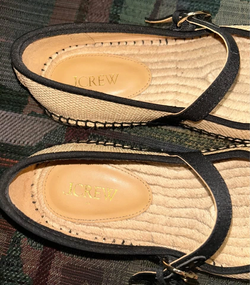 J Crew Woven Gold Metallic Espadrille Mary Janes Flats - NEW - S - photo 4