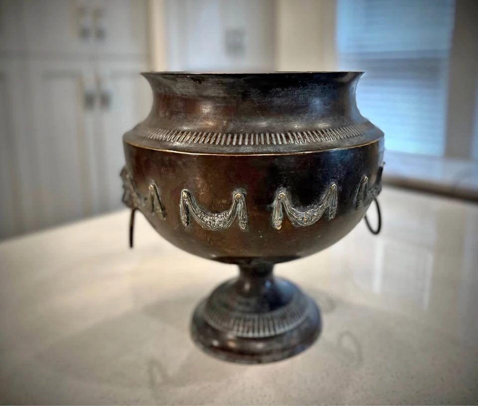 Vintage Bronze finish Neoclassical Lion Head Urn Planter
