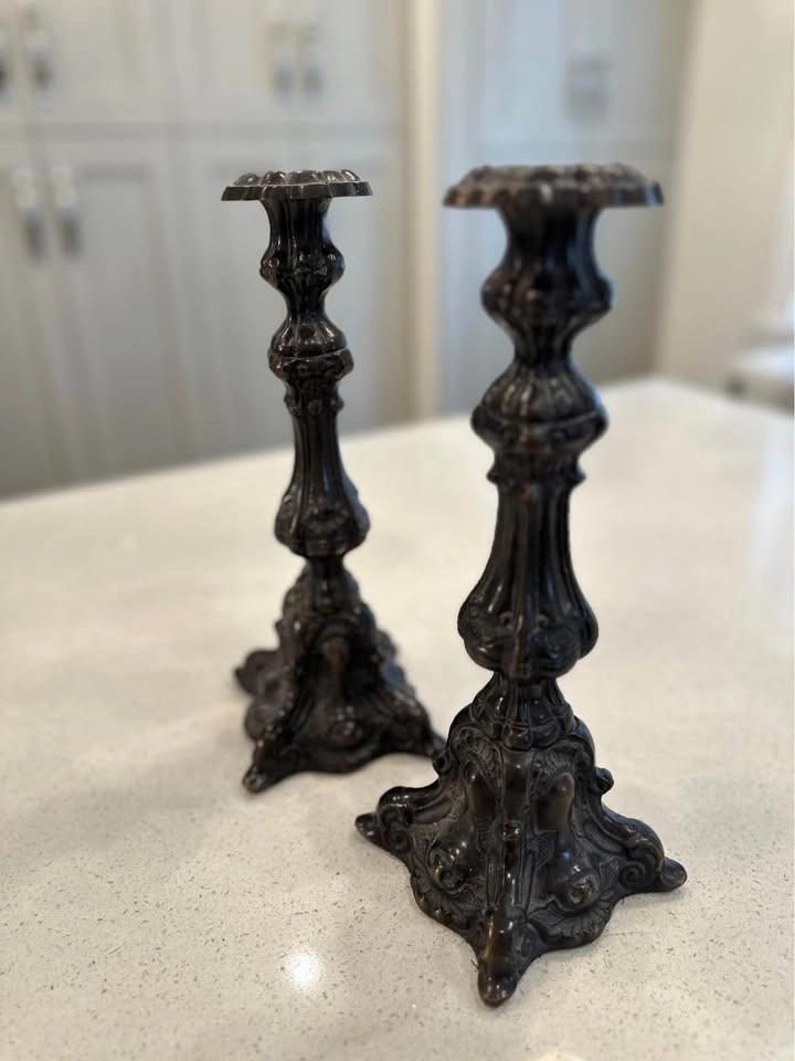 Vintage Bronze Ornate Candlestick Holders - Pair - photo 2