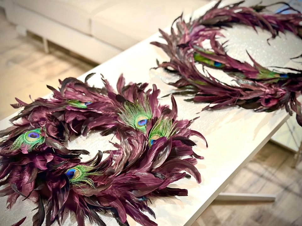 Designer Glam Exotic feather wreaths & matching Garlands