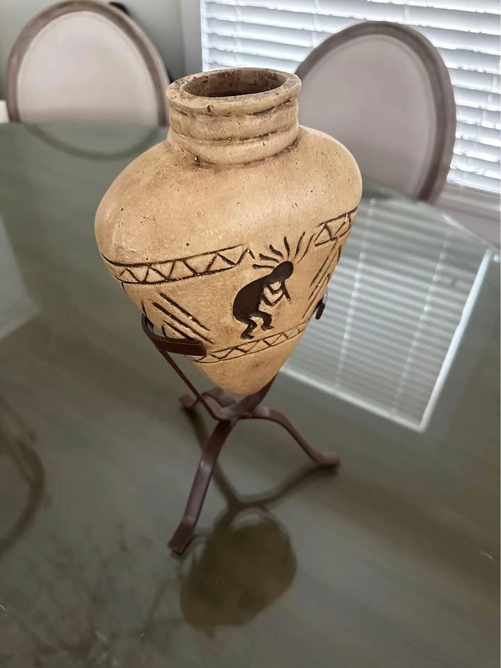 Rustic Hand finished ceramic vase with iron stand - photo 2