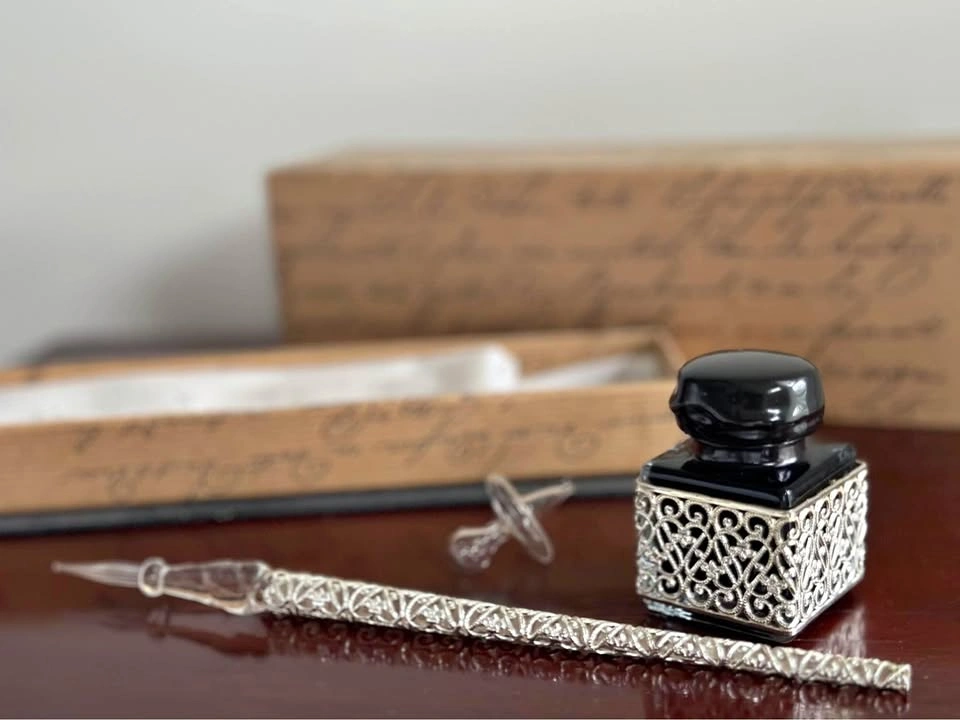 Exquisite Calligraphy Pen Set Nickel Plate Scroll Glass
