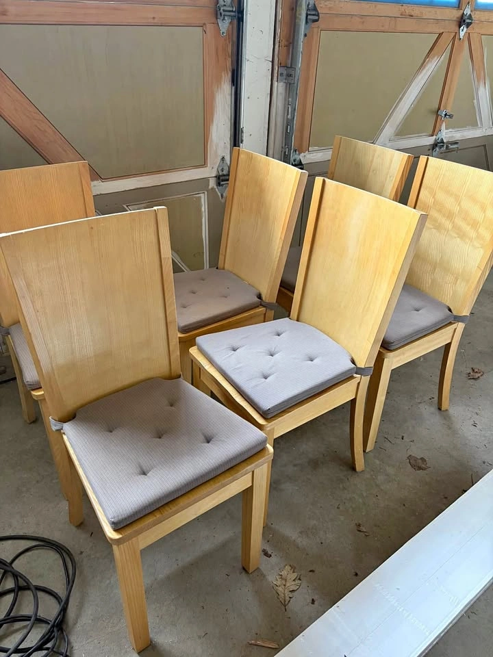 6 Wooden Chairs with removable cushions ($60 for all 6)