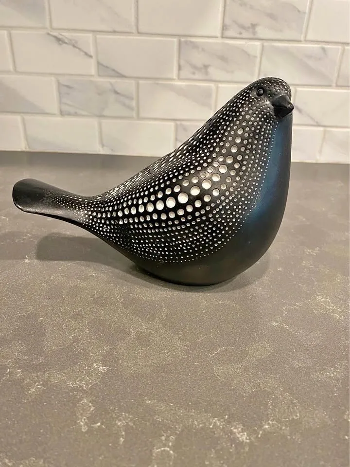 Modern Black and White Dotted Bird Figurine