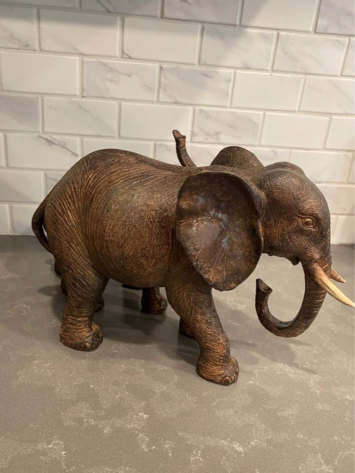 Bronze-Style Resin Elephant and Calf Statues - photo 5