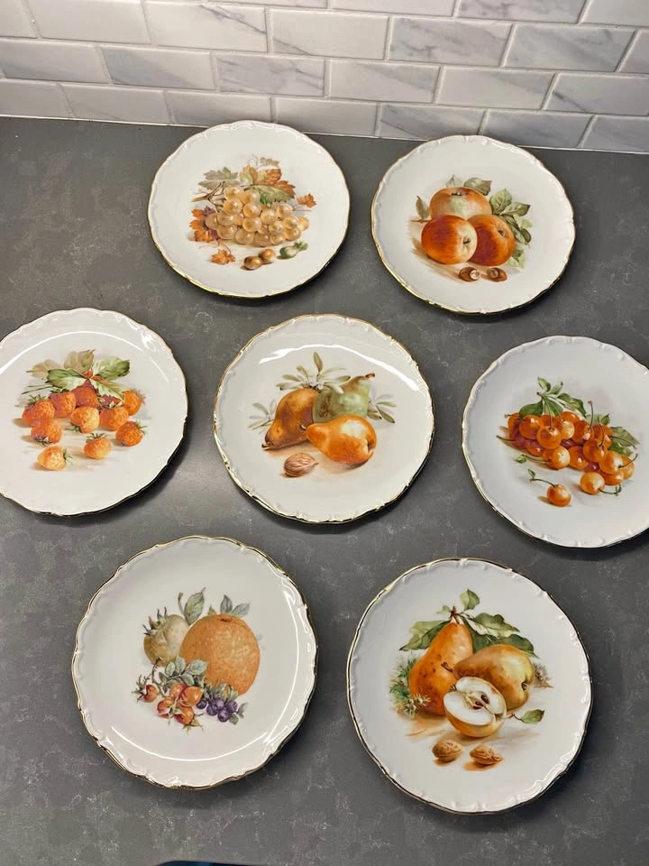 Set of 7 Vintage Schumann Arzberg Fruit Motif Porcelain Plates