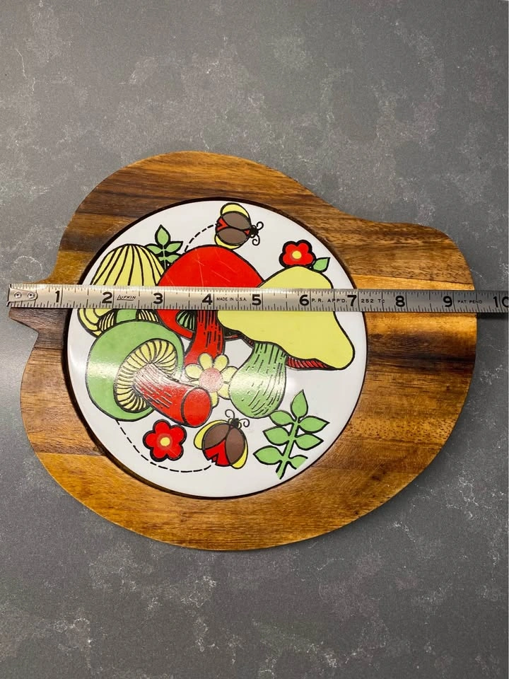Vintage Mushroom and Ladybug Wooden Tile Trivet/Cutting board - photo 5
