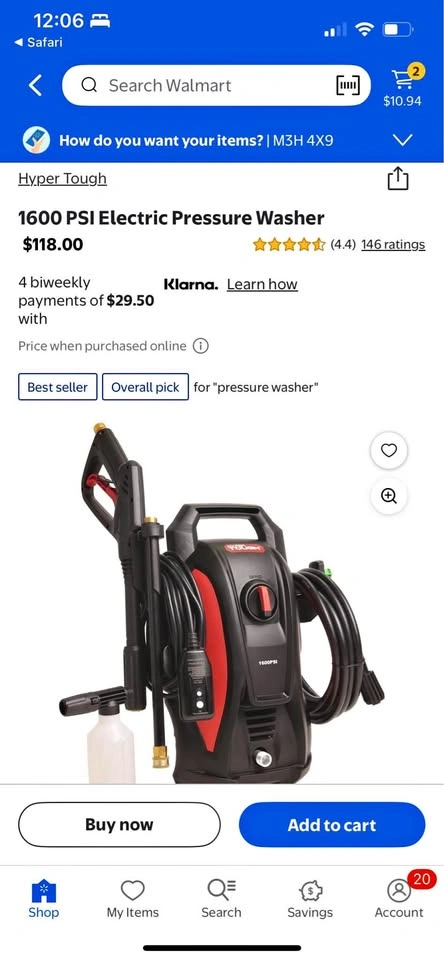 Hyper Tough 1600 PSI Electric Pressure Washer