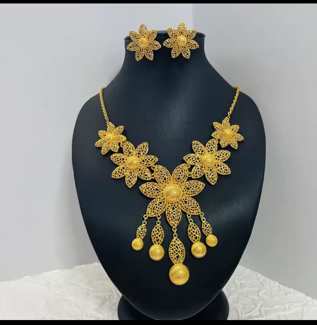 Dubai Jewellery 24k gold plated Necklace and earrings