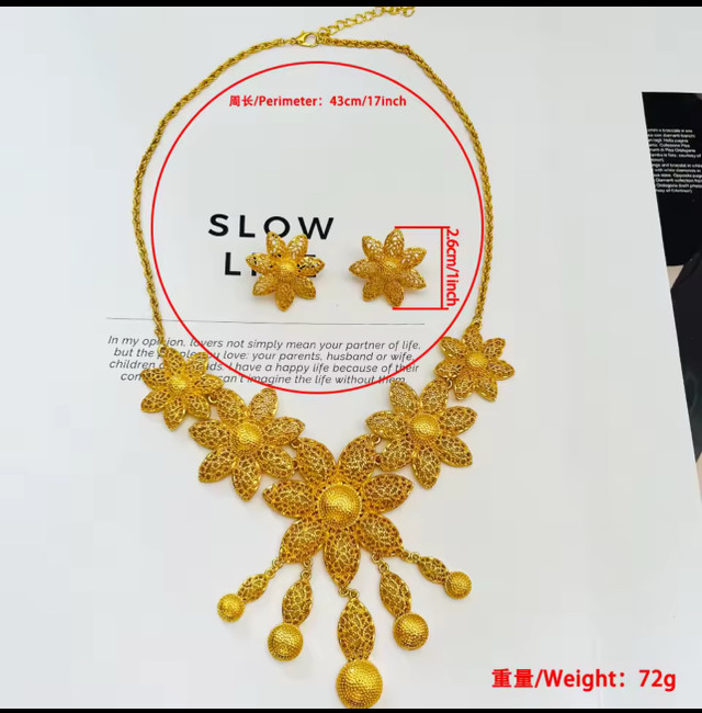 Dubai Jewellery 24k gold plated Necklace and earrings - photo 2
