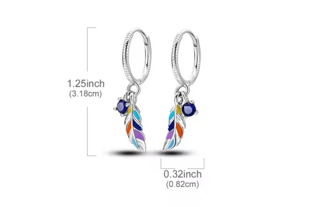 Fits Pandora Feather Dangle Hoop Earrings S925 image indicator(3)