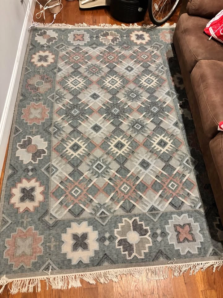 Bohemian area Rug 100% wool diamond pattern handmade flatwoven