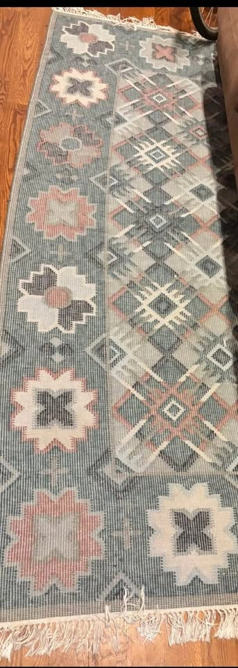 Bohemian area Rug 100% wool diamond pattern handmade flatwoven - photo 2
