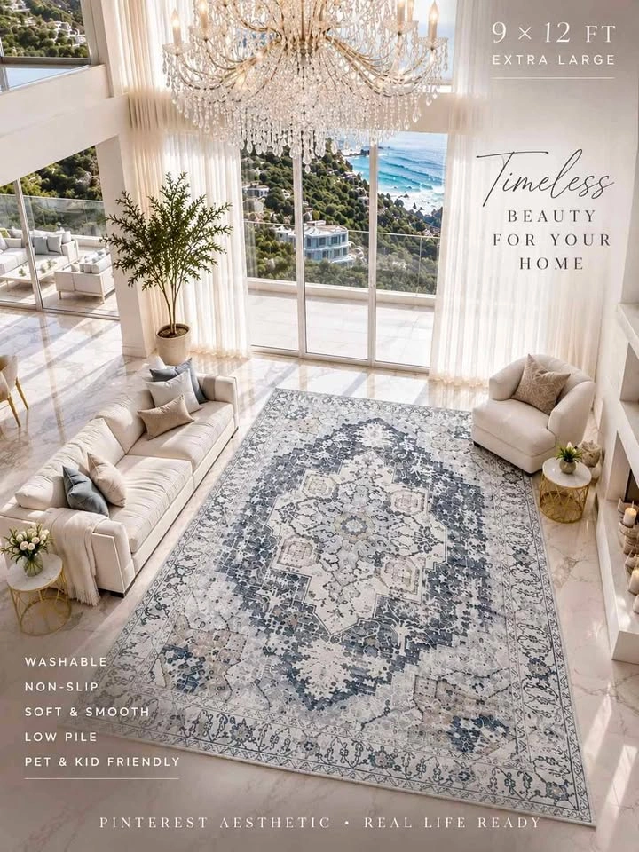 9×12 Washable Vintage Blue Rug SEALED 🆕