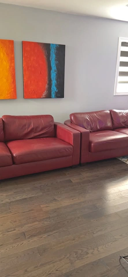 2 Red Leather Sofas