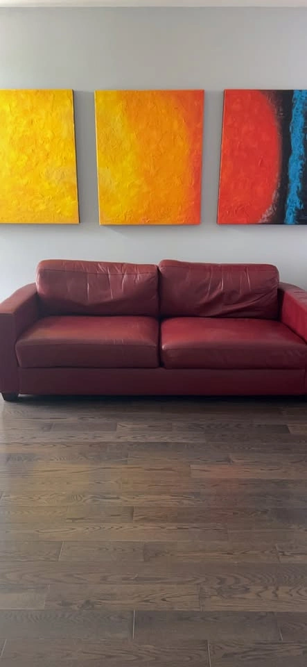 2 Red Leather Sofas - photo 2