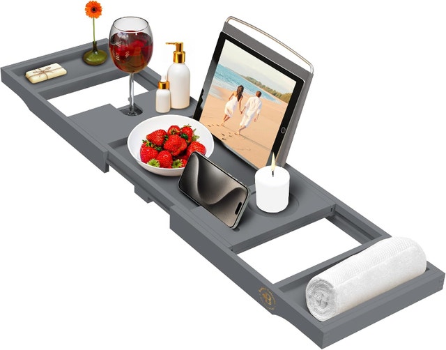 Bamboo Bathtub Caddy Bath Adjustable & Expandable Tray