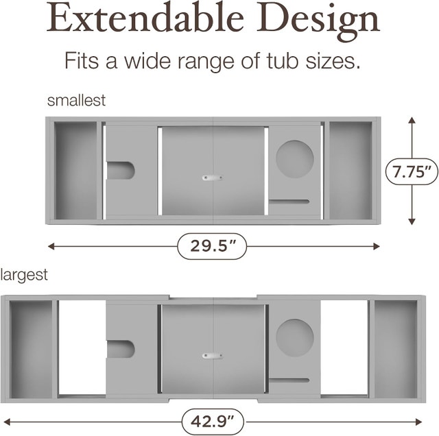 Bamboo Bathtub Caddy Bath Adjustable & Expandable Tray - photo 3