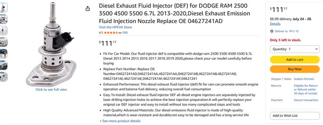 Diesel Exhaust Fluid Injector (DEF) for DODGE RAM 2500 3500 4500 - photo 2