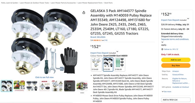 GELASKA 3 Pack AM144377 Spindle Assembly with M140059 Pulley - photo 2
