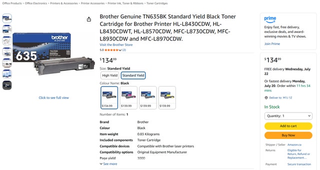 Brother Genuine TN635BK Standard Yield Black Toner Cartridge - photo 2