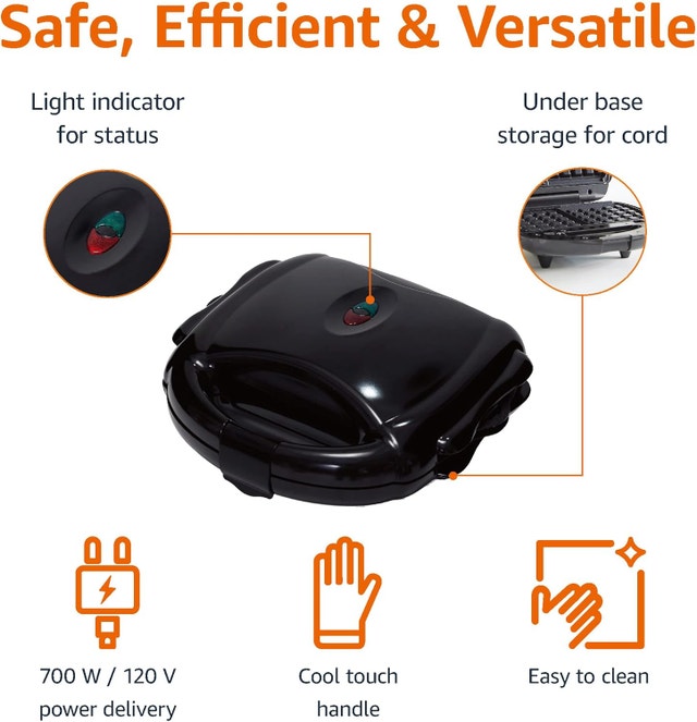Waffle Maker 3-in-1 Black: Waffle Iron, Sandwich Maker and Grill - photo 3