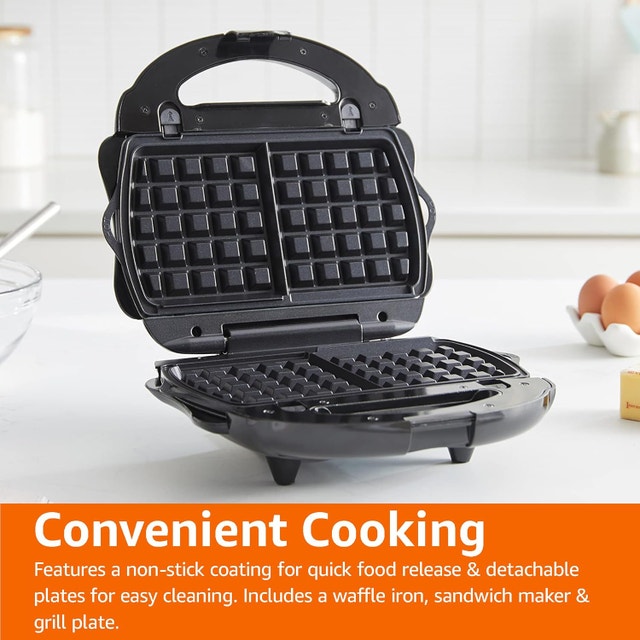 Waffle Maker 3-in-1 Black: Waffle Iron, Sandwich Maker and Grill - photo 5