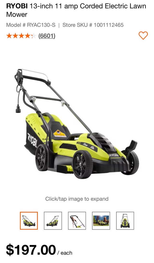 Ryobi 13” 11 amp Lawnmower - photo 2