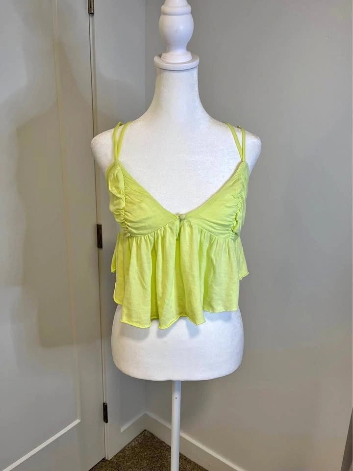 URBAN OUTFITTERS Neon Cropped Ruffle Cami - Size M