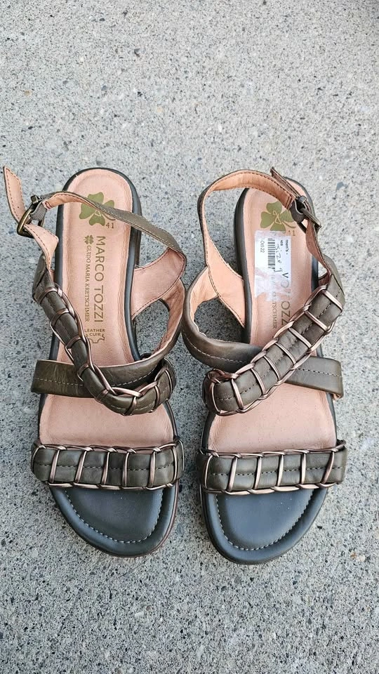 Marco Tozzi Olive Green Leather Wedge Sandals - Size 10 (EU 41) - photo 4