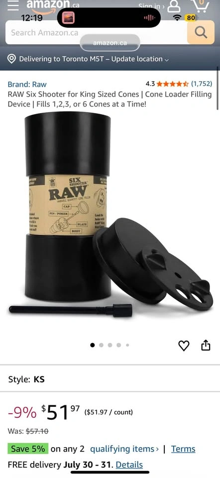 RAW Six Shooter for King Sized Cones