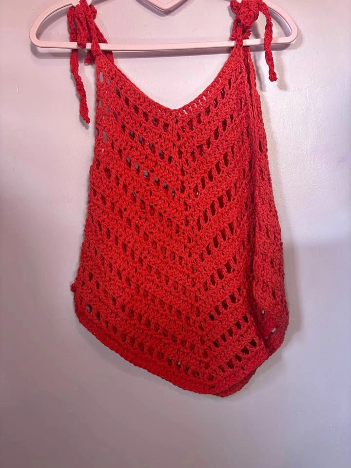 Red Crochet Tie-Strap Tank Top