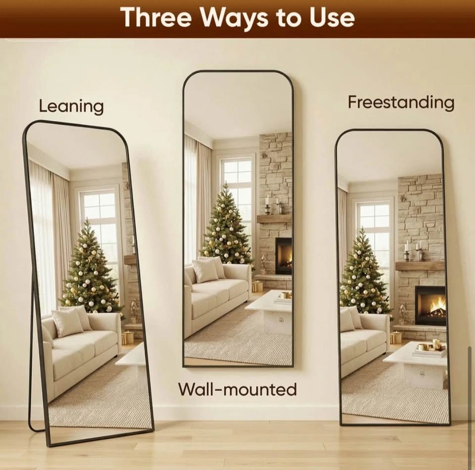 Oversized Arched Floor Mirror 71”x26” – Black Frame – New - photo 3
