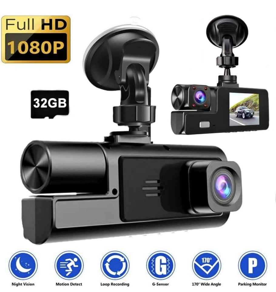 Front & Interior Dash Cam 1080P/720P – 170° Wide Angle + SD