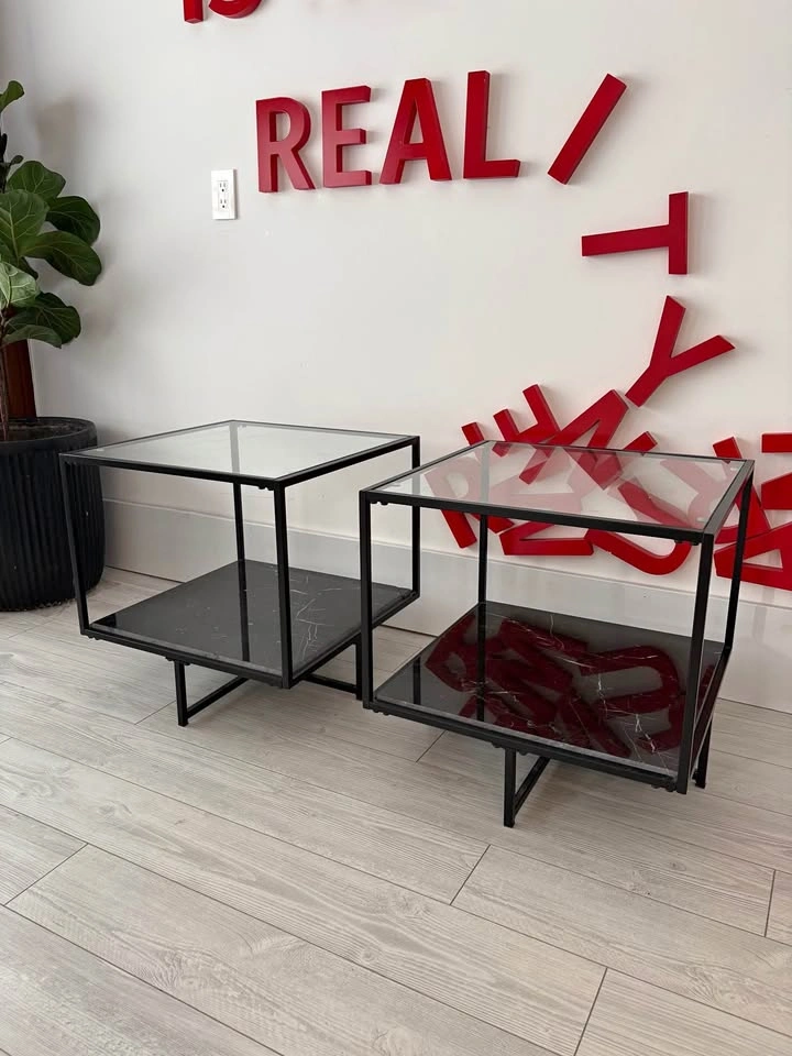STUNNING MODERN BLACK MARBLE AND GLASS SIDE TABLES!