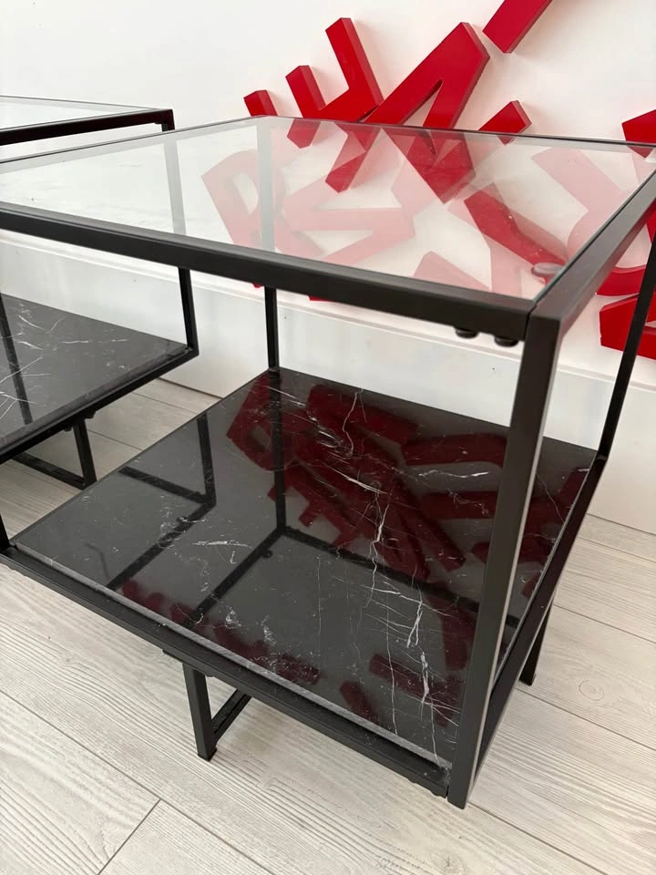STUNNING MODERN BLACK MARBLE AND GLASS SIDE TABLES! - photo 2