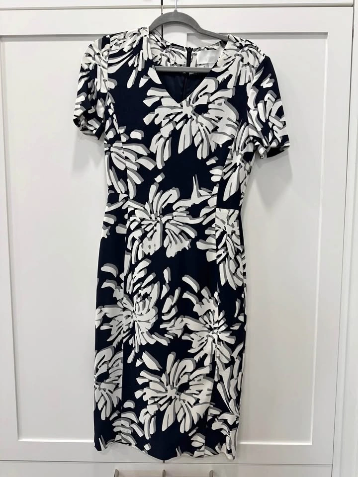 Hugo Boss Navy Blue & White Floral Dress - Size 0