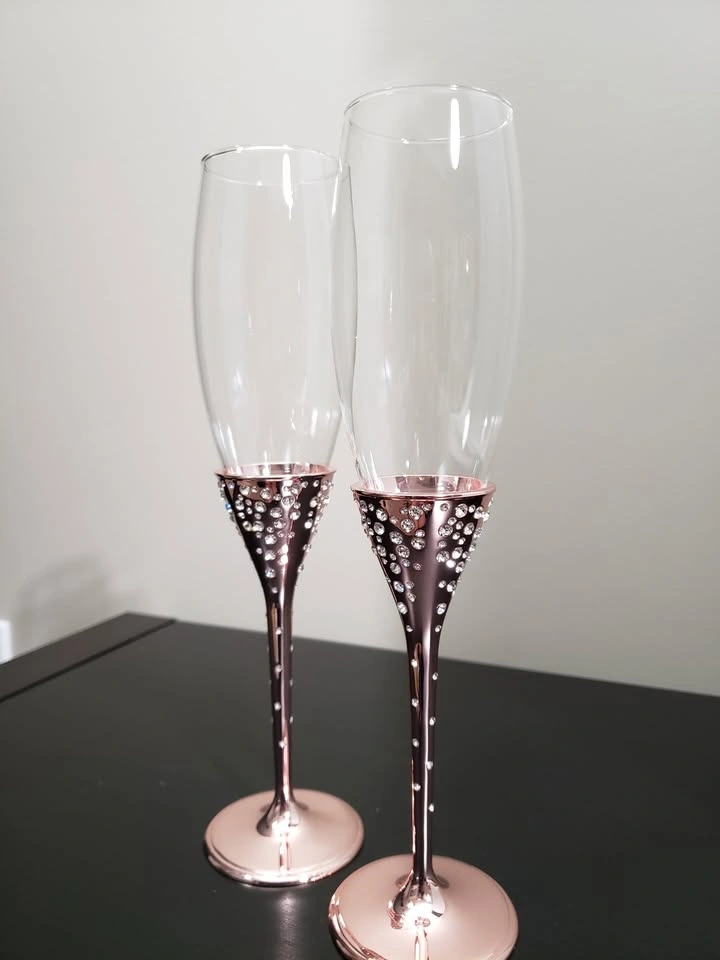 New in gift Box! Rose Gold Rhinestone Crystal Flutes