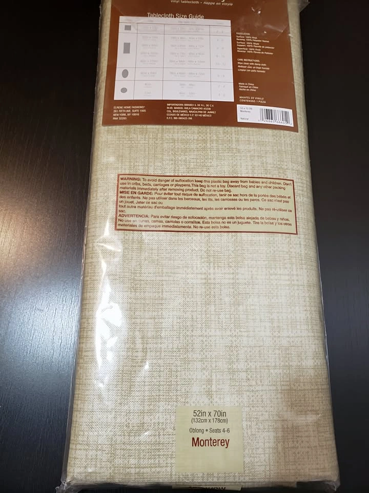 NEW! Monterey 52x70 Indoor - Outdoor Vinyl Tablecloth - photo 2