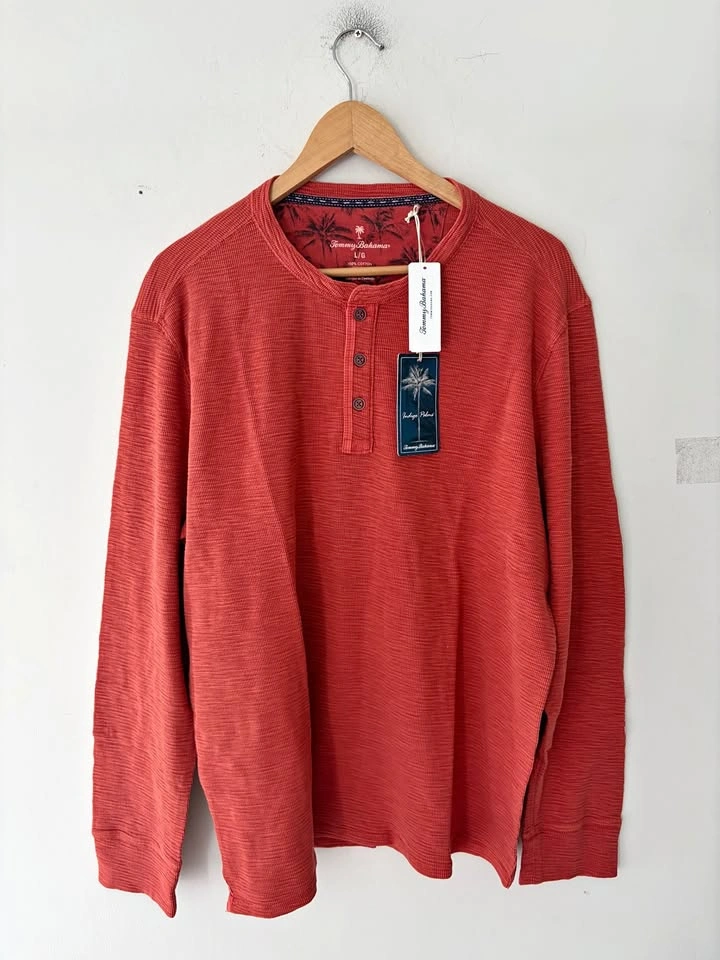 Tommy Bahama Port Oasis Long Sleeve Henley Shirt Size L NEW