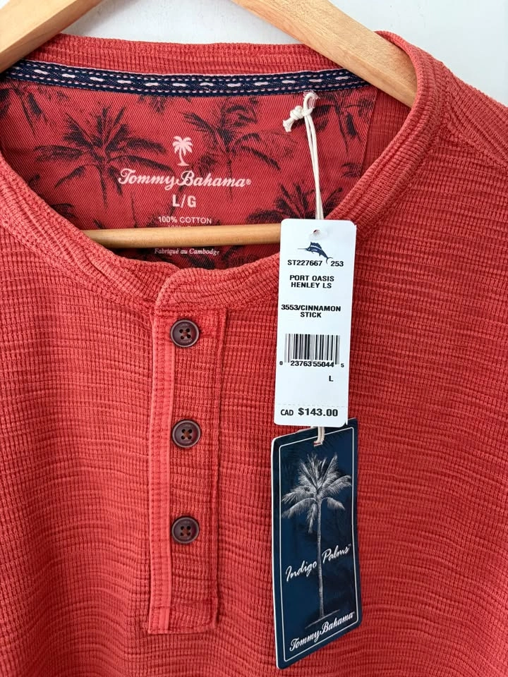Tommy Bahama Port Oasis Long Sleeve Henley Shirt Size L NEW - photo 4