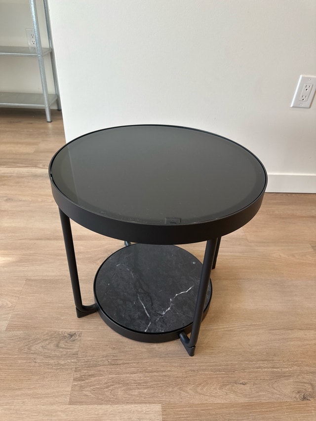 Black Metal and Glass Round Side Table
