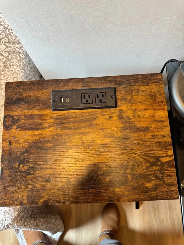 Industrial Nightstand with Charging Station and 3 Fabric Drawers