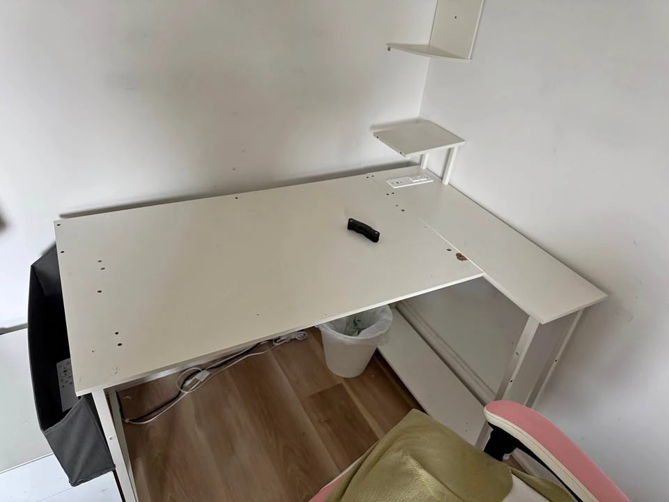 White L-Shaped Corner Desk with Power Outlet